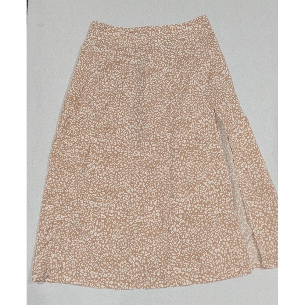Midi Skirt Women S Tan Leopard Print Excellent Side Slit High Waist